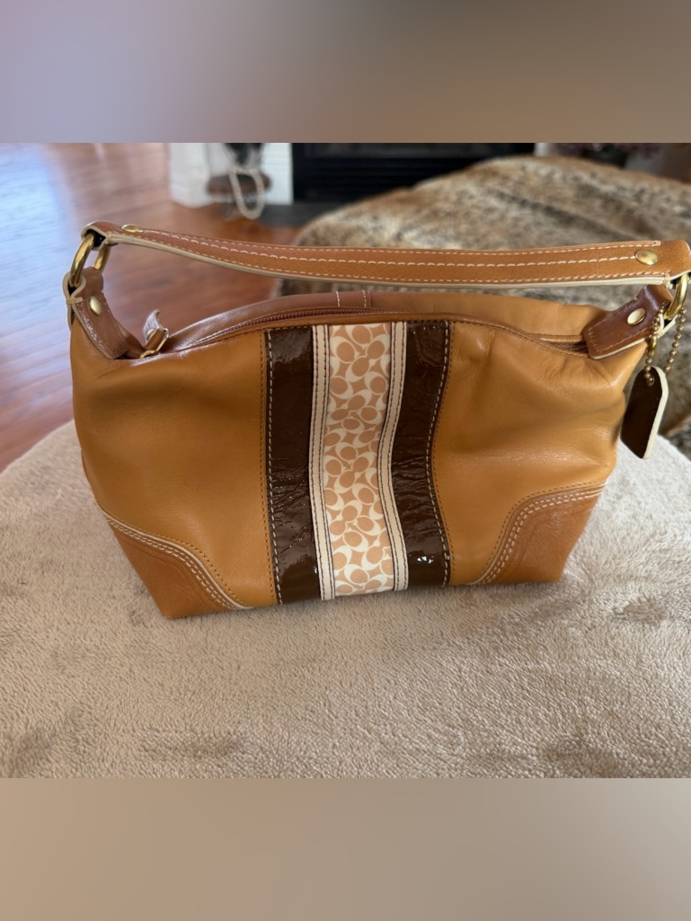 Coach Vintage mini Hamptons bag with camel and cream Accents.
